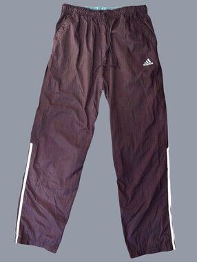 Vintage 90s Adidas Nylon Windbreaker Track Pant Brown Blue XL 3 Stripes Techwear